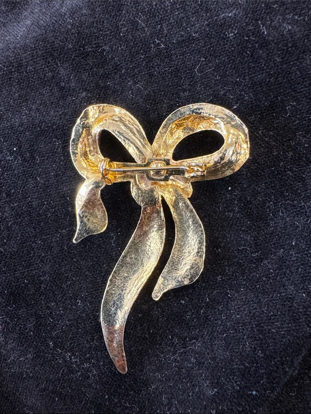 Vintage Gold-Tone and Clear Ribbon Bow Brooch